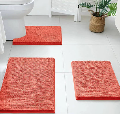 3 Piece Set Coral Cozy Plush Soft Chenille Bath Mat