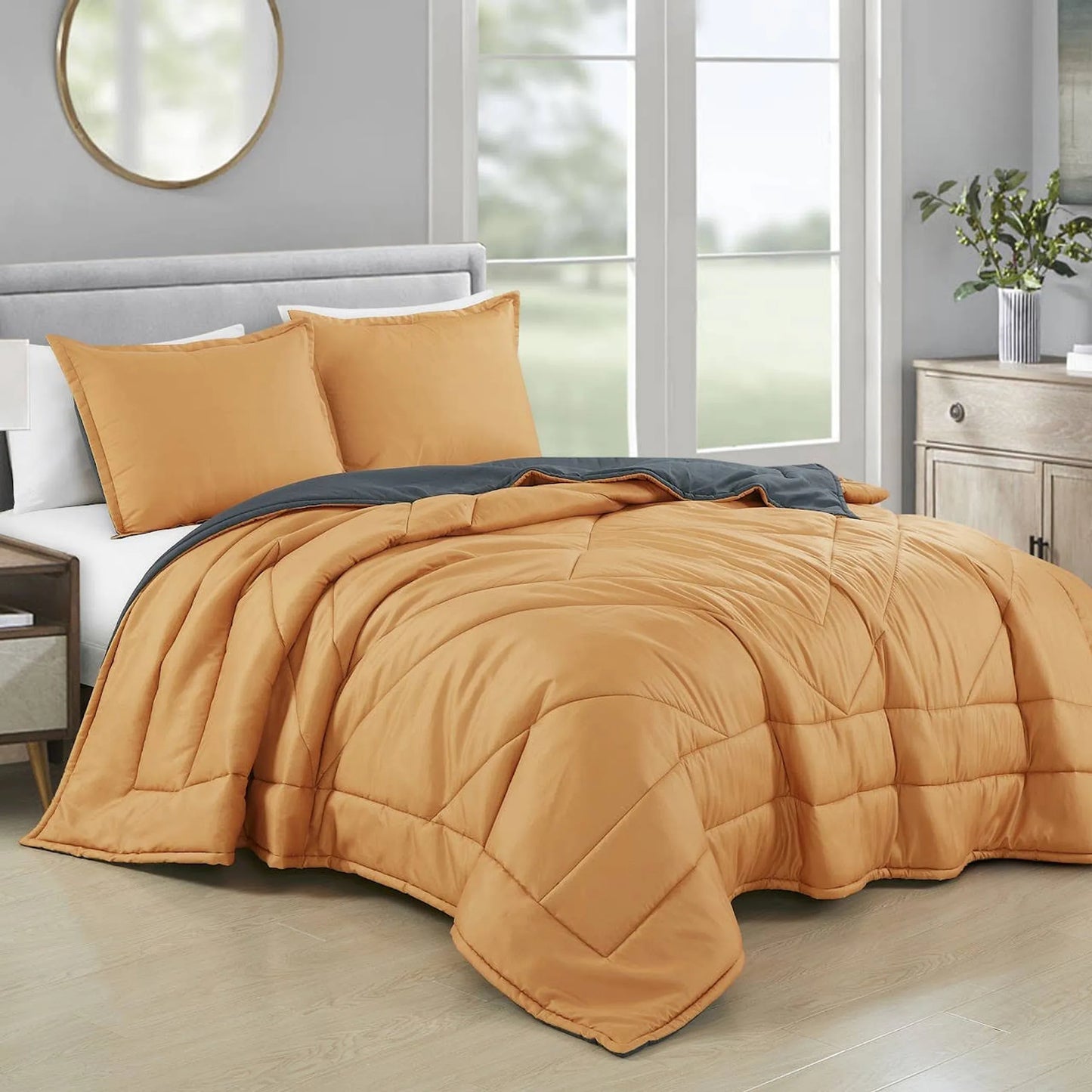 Queen Size 3 Piece Orange Modern Soft Plush Bedspread Quilt