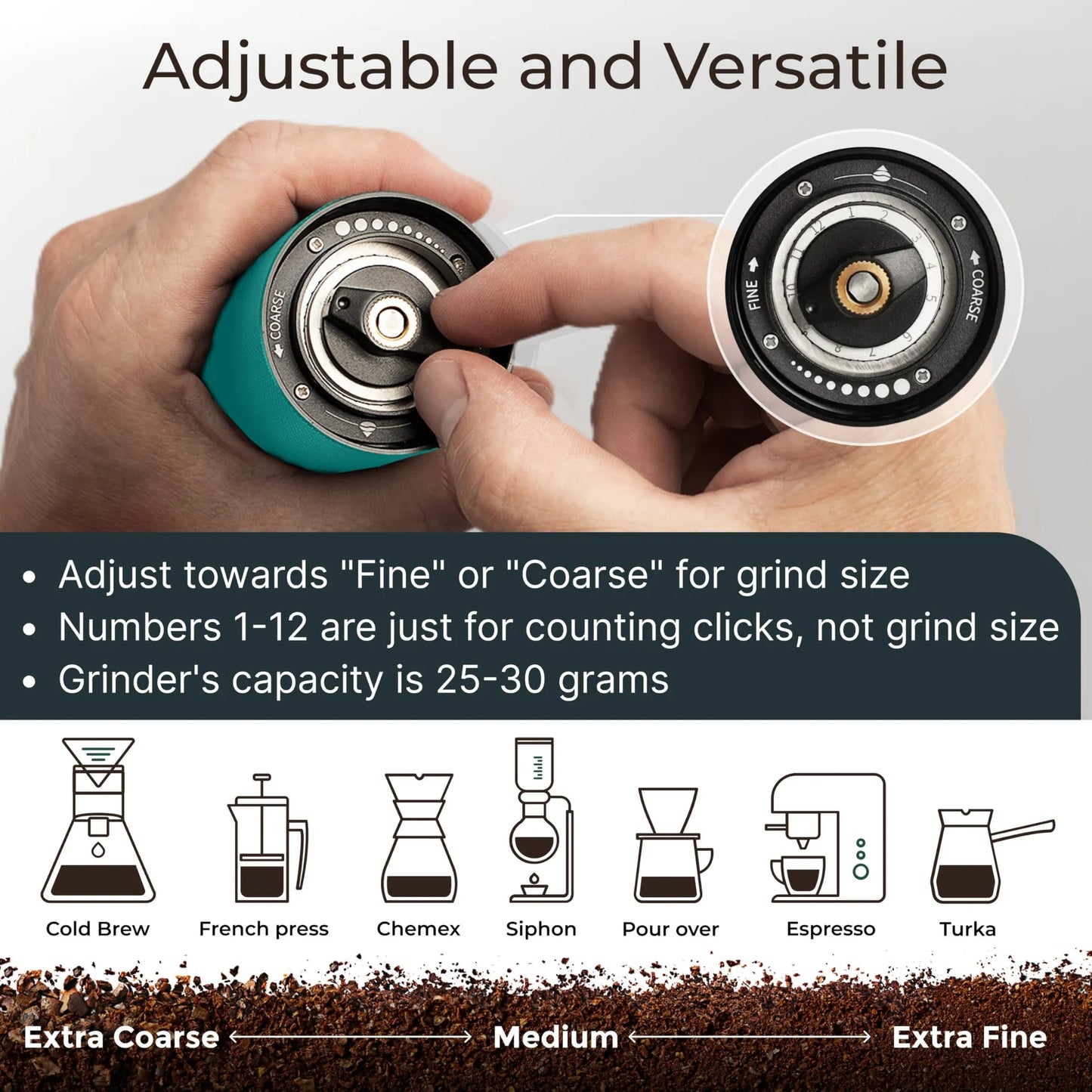 Manual Coffee Grinder Stainless Steel Conical Burr Coffee Grinder Manual with Adjustable Setting Double Bearing Hand Espresso Grinder Perfect for Home
