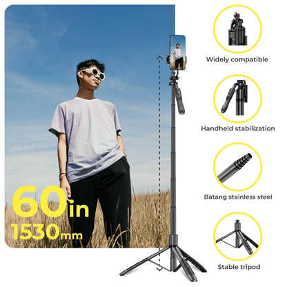 Phone Tripod 62 Selfie Stick for iPhone with Remote and 3W LED Light