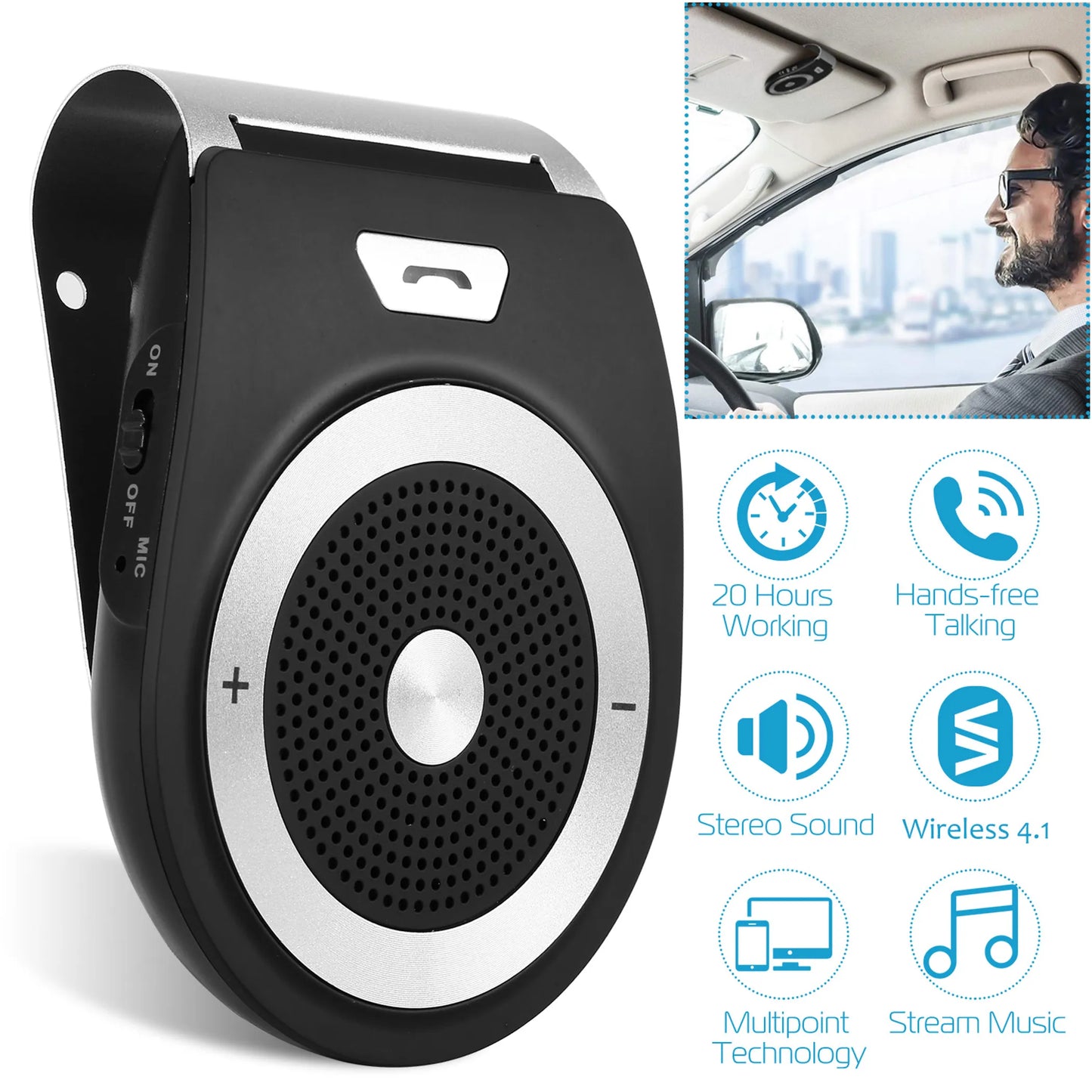 Car Wireless Speakerphone Wireless V4.1 In-Car Speaker