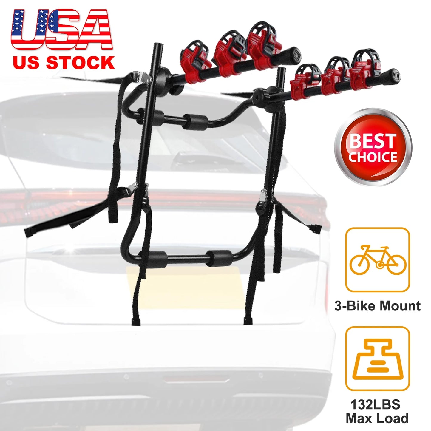 Car Bicycle Stand Rack 132LBS Load Hitch 3-Bike