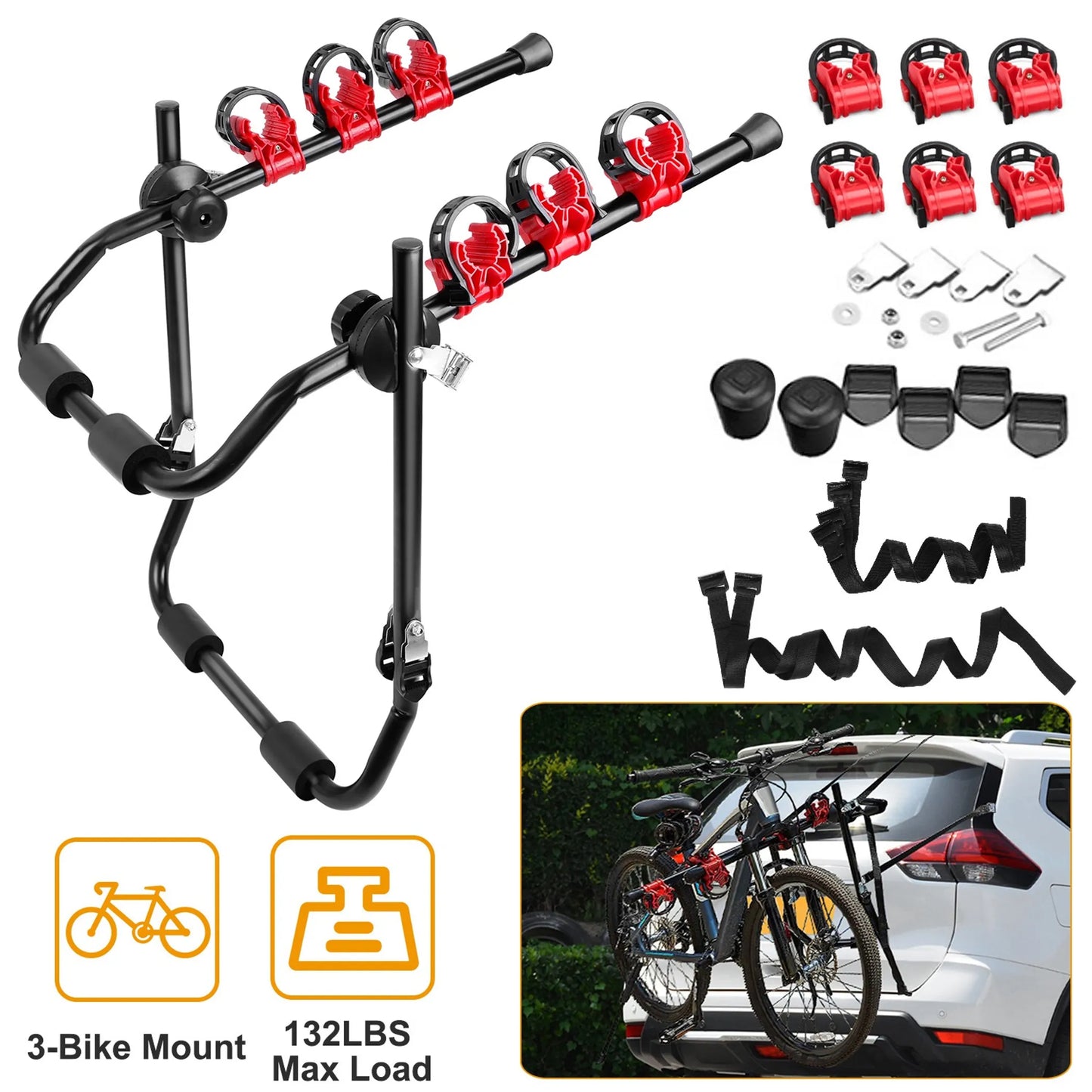 Car Bicycle Stand Rack 132LBS Load Hitch 3-Bike