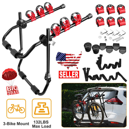 Car Bicycle Stand Rack 132LBS Load Hitch 3-Bike