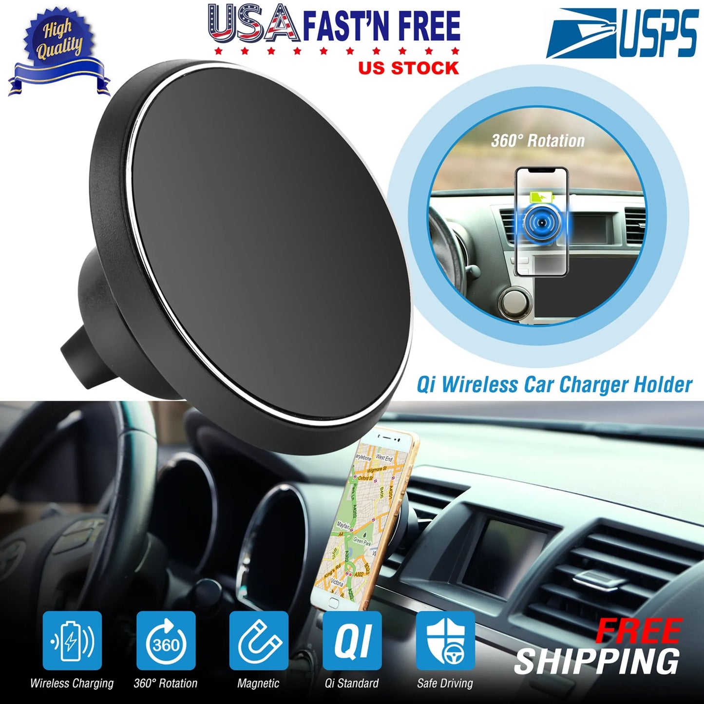 Qi Wireless Car Charger Magnetic Car Phone Charger