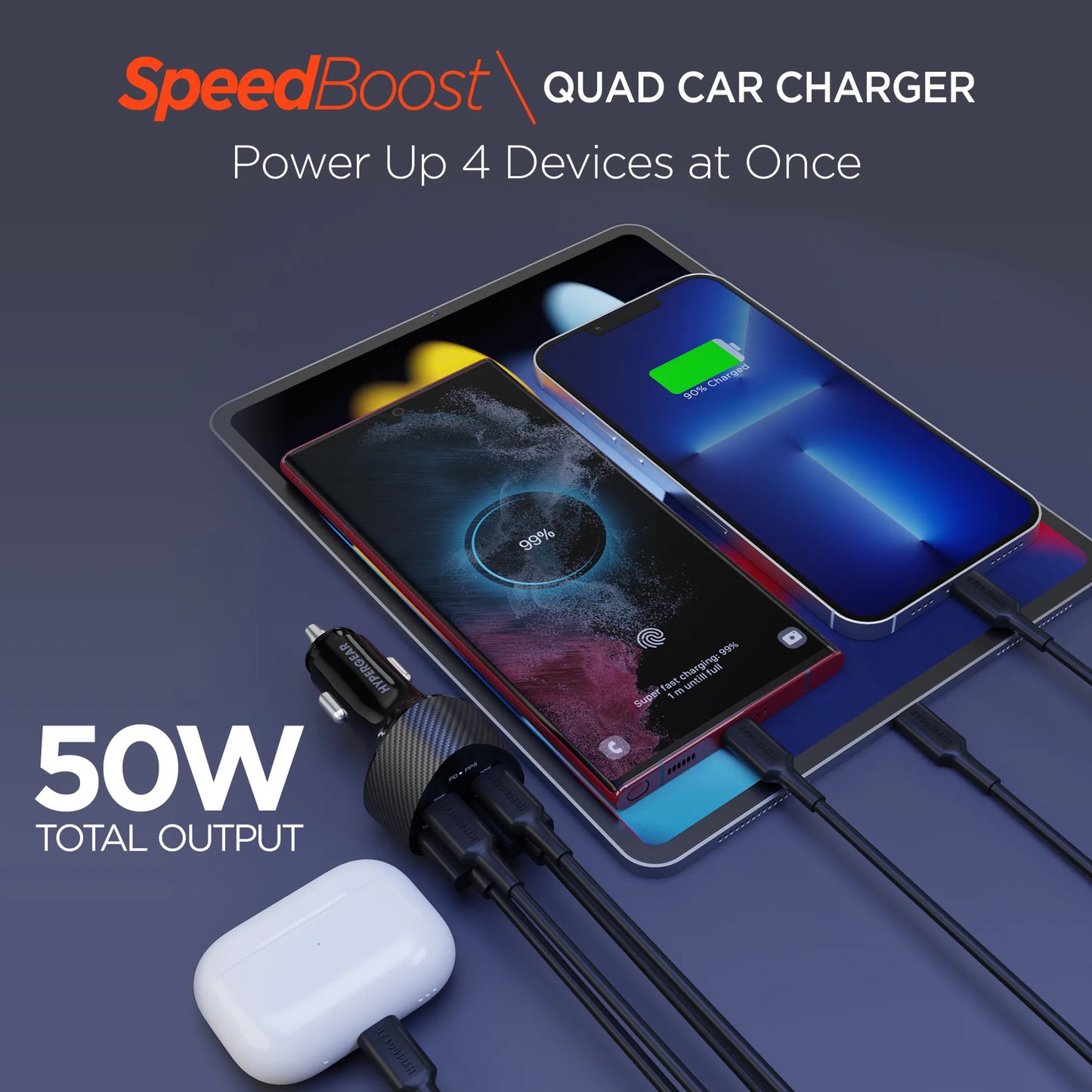 HyperGear SpeedBoost 50W QUAD Car Charger with PD/PPS